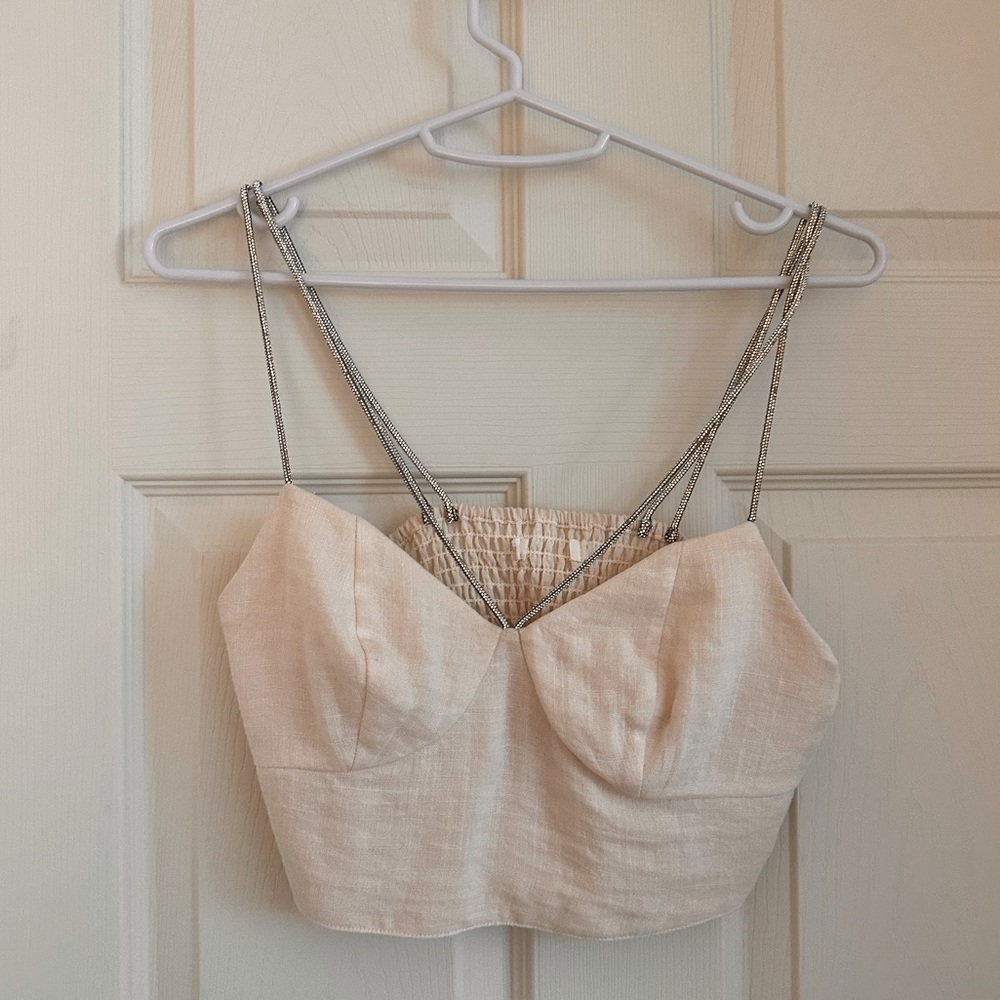 H&M linen bralette top with crystal straps